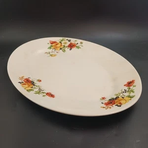 Homer Laughlin Rose & Poppy Floral Design 11.5" x 8.5" Oval Plate Platter, OBO - Picture 1 of 6