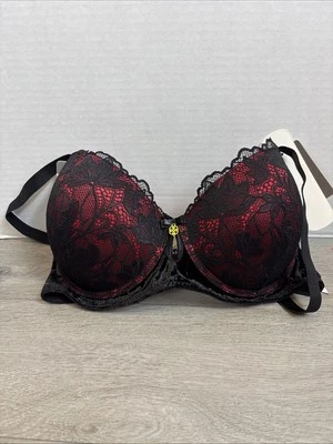 Daisy Fuentes Bra 38DD Full Figure Lace & Velvet Underwire Black Cherry Push Up - Image 1 of 4