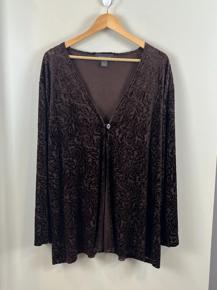 Cárdigan Lane Bryant Talla 18/20 Terciopelo Burnout Marrón Chocolate Whimsey Goth Foto 1 de 4