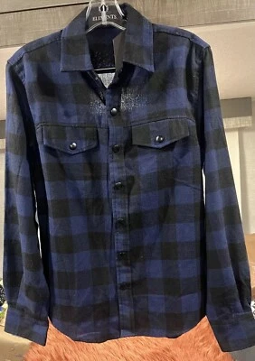 Elementos de franela Logan frente a presión pequeño azul/negro ligero manga larga nuevo con etiquetas Foto 1 de 4