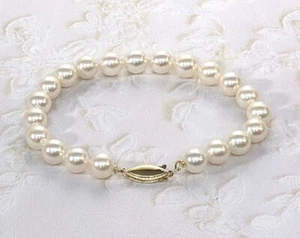 AA+ 8-8.5MM Japanese Akoya Cultured Pearl Bracelet 14K Yellow Gold Clasp, 8" NEW - Picture 1 of 3