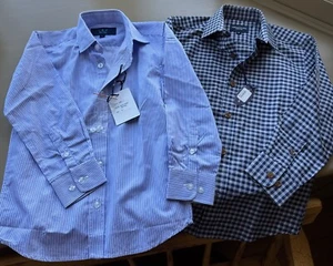 Clothes Lot Boys 6 Marcelo D’ Liola Blue Plaid & L&Z Striped Blue Dress Shirts - Picture 1 of 8