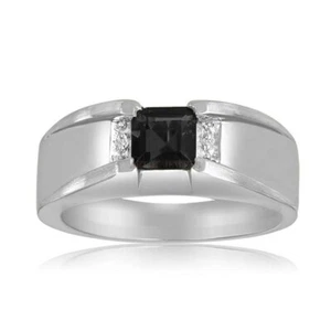 Natural Black Onyx with 14K White Gold Plated Silver Ring for Men's #1178 - Picture 1 of 11