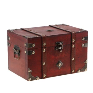 Retro Wooden Jewelry Storage Case Treasure Chest Box Home Decoration - Picture 1 of 7
