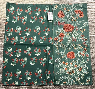 Almohada cuadrada verde bayas invierno 100 % algodón April Cornell nunca usada antigua farsa Foto 1 de 4
