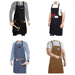 Adjustable Bib Apron Pockets Kitchen Cooking Apron Men Chef Work Tool BBQ Apron - Picture 1 of 59