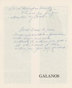 James Galanos - signierte handschriftliche Notiz (sehr berühmter Designer) - Bild 1 von 1