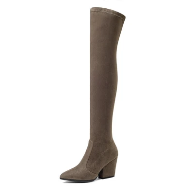 Women's Over The Knee Boots Thigh High Shaft Classic Almond Toe Block Heel - Image 1 of 4