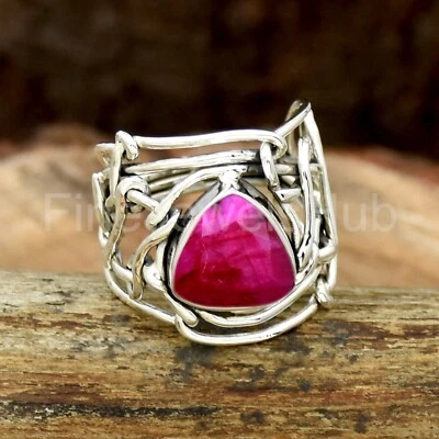 Indian Ruby Ring, 925 Sterling Silver Ring, Lab Created, Boho Ring Gemstone Ring - Image 1 of 4