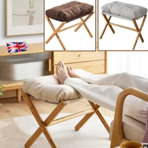 UnderDesk Footstool Chair Stool Rectangle Padded Rest Seat Pouffe Bamboo Legs UK - Picture 1 of 14