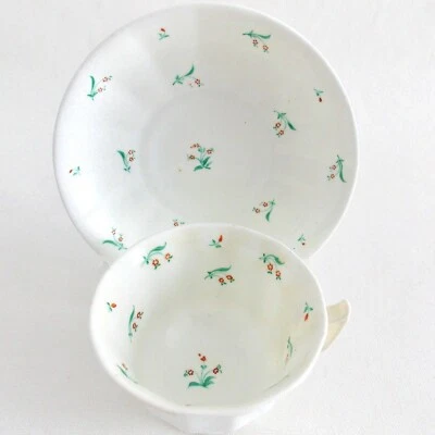 ANTIGUO SIGLO XIX NUEVO SALÓN TAZA Y PLATILLO PINTADO A MANO DELICADAS FLORES ROJAS CIRCA 1810 Foto 1 de 4