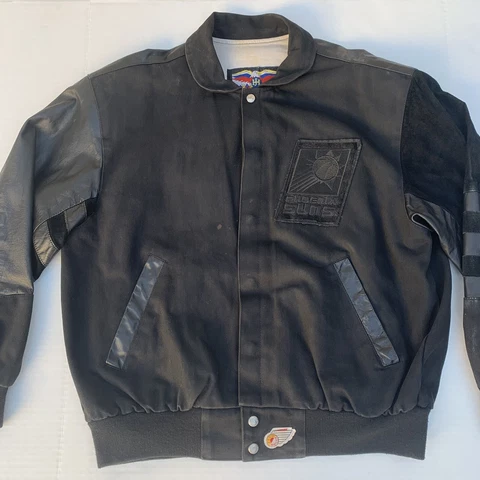 RARE 90s Jeff Hamilton VTG Phoenix Suns Leather Canvass NBA Black S Jacket *Read Cover