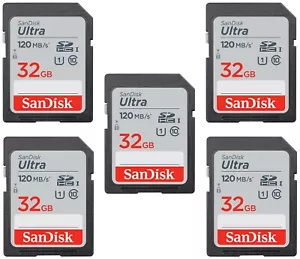 5 x SanDisk 32GB Ultra SDHC UHS-I Class 10 120MB/s U1 Full HD Camera Memory Card - Picture 1 of 3