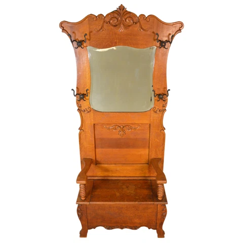 Antique Hall Tree, Victorian Hall Tree Storage Bench #21175 Cover