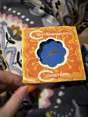 Vintage Drink Coasters- williamsburgh savings bank Set Blue w gold Ritepoint USA - Image 1 of 4