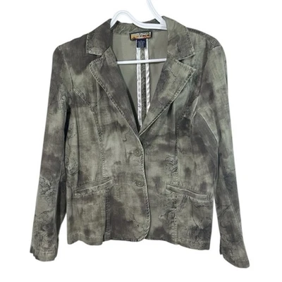 CHAQUETA BLAZER VINTAGE Y2K HAVANA JACKS CAFÉ 100% ALGODÓN VERDE CAQUI FLORAL TALLA 10 Foto 1 de 4