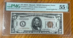 1934A $5 Hawaii Federal Reserve Note PMG 55 EPQ - Picture 1 of 2