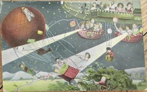 Multiple Baby Airship 1910 French Fantasy Postcard, Zeppelin Hot Air Balloon - Picture 1 of 1