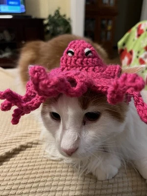 Pet Cat Cute Hat Costume , Handmade Crochet Halloween Octopus!! - Image 1 of 4