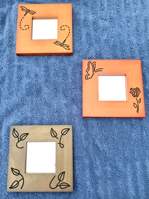 Vintage, Etched Wood Framed Mirrors, Dragonflies, Butterfly and Leaves - Image 1 of 4