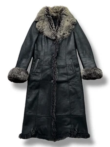 Real Sheepskin Coat With Real Fur Details From The 90's Women's Size L - Picture 1 of 10