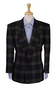 Istante by Gianni Versace Vtg 80s Blue/Red Knit Plaid Tweed DB Blazer 36R - Picture 1 of 10