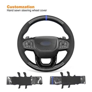 Hand sewn Custom Suede PU Carbon Fiber Steering Wheel Cover for Ford Ranger 2023 - Picture 1 of 10