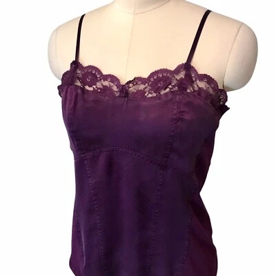 VTG 90’s Y2K Anne Klein Silk Babydoll Cami Top Purple Lace Whimsi Fairy Sz L - Image 1 of 4