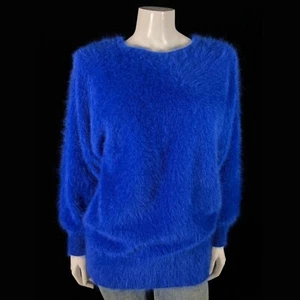 80% Angora Fuzzy Vintage LIRA Blue Dolman Sleeve Pullover Sweater 38 in bust - Picture 1 of 9