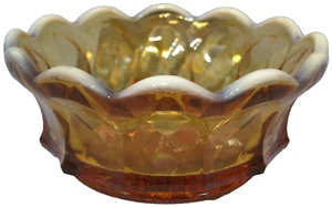 Vintage Fenton Art Glass Bowl Amber w Opalescent Rim Embossed Grape Pattern - Picture 1 of 6