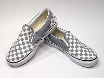 Zapatos de skate Vans Classic Checkerboard gris/blanco sin cordones para niños - talla 2 nuevos con caja Foto 1 de 4