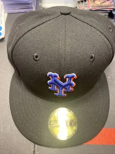 New York Mets MLB New Era 59Fifty Fitted Hat Black Size 7 5/8 Authentic On Field - Picture 1 of 6