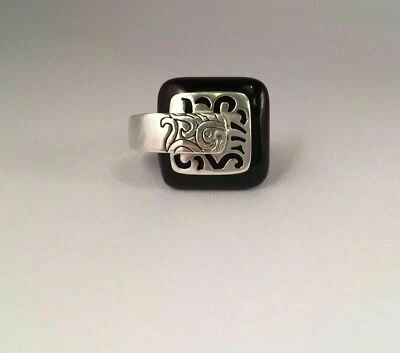 SILPADA 925 Sterling Silver Black Agate Blacktop Swirl Ring Size 8 Swirl R2390 - Image 1 of 4