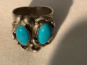 VINTAGE NAVAJO STERLING SILVER SLEEPING BEAUTY TURQUOISE UNiSEX RING SZ 11.5 - Picture 1 of 7