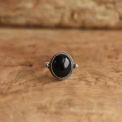 Bello Onice Nera Gemma 925 Argento Sterling Mano Anello Tutti Misura AC-178 - Immagine 1 di 4
