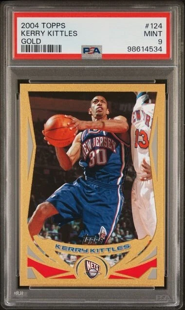 Camiseta deportiva Topps 124 2004 Kerry Kittles dorada New Nets PSA 9 impresión limitada 75/99 Foto 1 de 2
