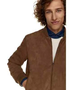 New Men Suede Jacket Brown Leather Handmade Genuine Real Lambskin Stylish Soft - Picture 1 of 7