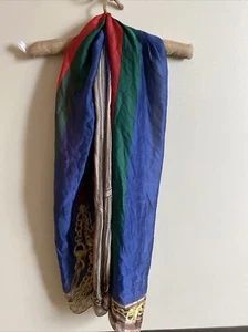 Gucci italy Silk Scarf Logo Chain, blue, green, red 66”X 36” rolled edge, italy - Picture 1 of 12