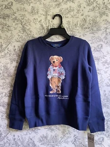 NWT, Girls Ralph Lauren Navy Polo Bear Americana Sweatshirt, Size M(8-10) - Picture 1 of 4