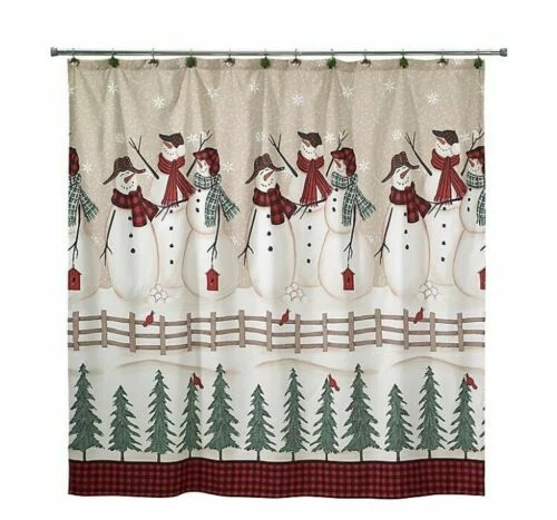 Avanti Snowmen Gathering Pine Trees Fabric Shower Curtain 72x72