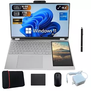 15.6 in Double Screen Laptop Computer 2.9GHz 16GB RAM 1TB SSD HDMI Windows 11 - Picture 1 of 19