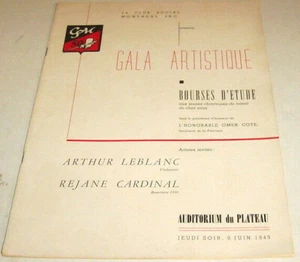 1949 PROGRAMME DU GALA ARTISTIQUE DU CLUB SOCIAL DE MONTREAL-OMER COTÉ, ARHTUR L - Picture 1 of 1