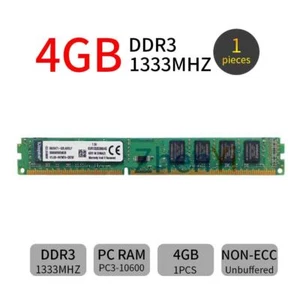 Kingston 4GB DDR3 1333MHz PC3-10600U CL9 KVR1333D3N9/4G Desktop Intel Memory RAM - Picture 1 of 6