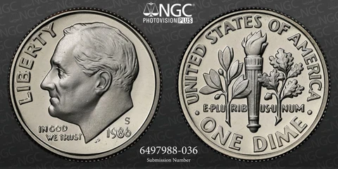 1986 S 10C Roosevelt Dime PF70 Ultra Cameo UCAM NGC; PHOTO VISION SKU 3149 Cover