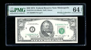 DBR 1974 $50 FRN Minneapolis Fr. 2118-I PMG 64 EPQ Serial I02808174A - Picture 1 of 2