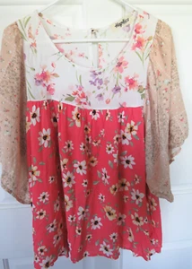 Haptics Holly Harper Damen Babydoll Top Bluse Größe 1X Hippie Boho fließend Blumen - Bild 1 von 7