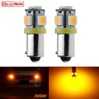 Pair BAY9S H21W Amber Yellow Orange LED Car Light 5050 5SMD Lamp Globe Bulbs 12V