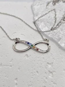 Infinity Chakra 925 Sterling Silber Halskette 45 cm bunt Edelstein Anhänger - Bild 1 von 3