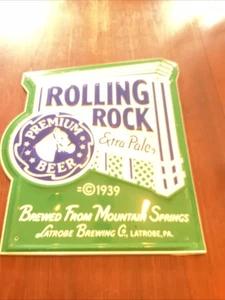 ROLLING ROCK PALE ALE METALLSCHILD BIER WERBUNG Blechschild 3D 1989 - Bild 1 von 9