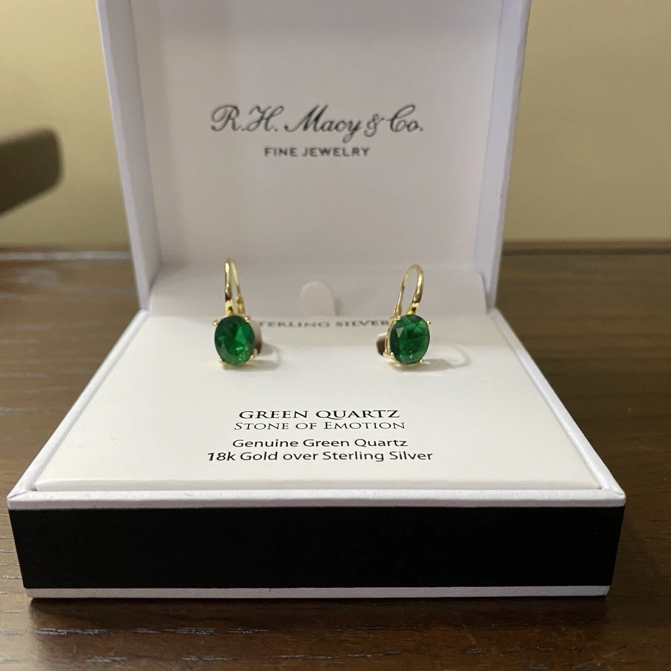 18k Gold Over Sterling Silver Green Quartz Earrings